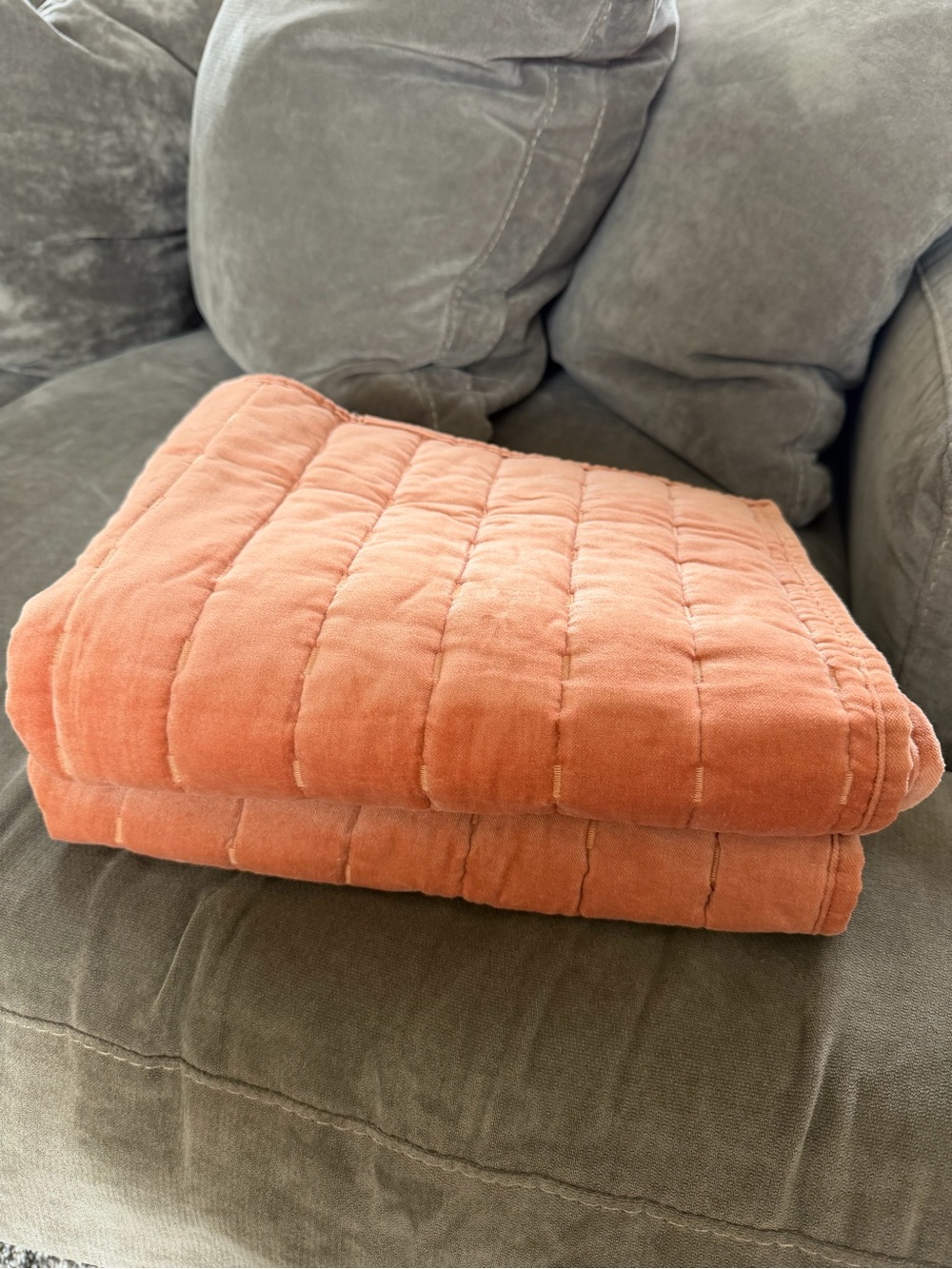 Bundle of 2 NWT threshold channel stitch peach velvet pillow shams size 20x26”